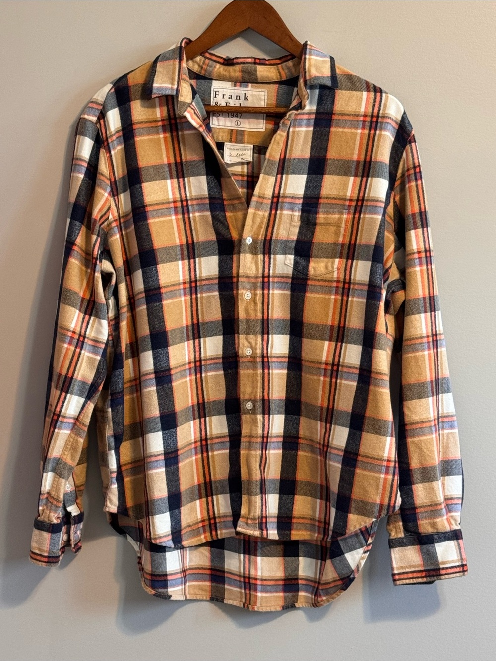 Frank & Eileen Fall Plaid Button Down Shirt Women’s Large Italian Cotton